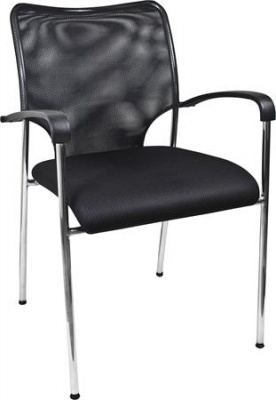 Konferenčná stolička, čalúnená, chrómová oceľová kostra, "Waltham", čierna
