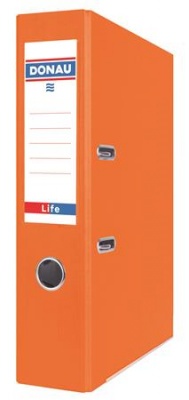 Pákový šanón, 75 mm, A4, PP/kartón, s ochranným spodným kovaním, DONAU "Life", neónovo oranžová