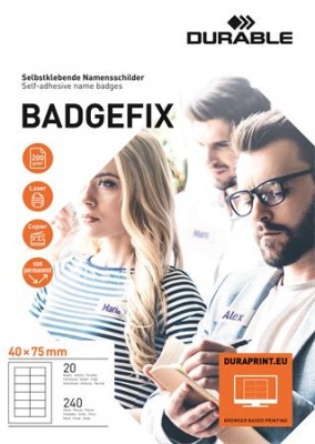 Visačka, textil, samolepiaca, 40x75 mm, DURABLE "Badgefix", biela