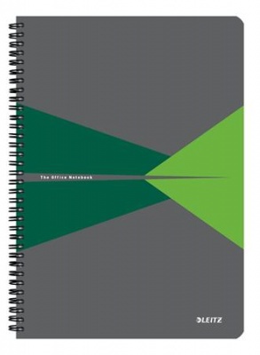 Blok, A4, štvorčekový, 90 listov, PP obálka, LEITZ "Office", sivá-zelená