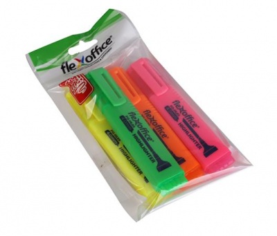 Zvýrazňovač, sada, 1-4 mm, FLEXOFFICE "HL05", 4 rôzne farby