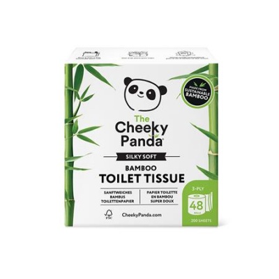 Toaletný papier, bambusový, 3-vrstvový, malý kotúč, 48 kotúčov, CHEEKY PANDA, biely