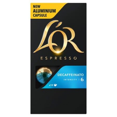 Kávové kapsule, kompatibilná s Nespresso®, 10 ks, JACOBS DOUWE EGBERTS "L`OR Decaffeinato