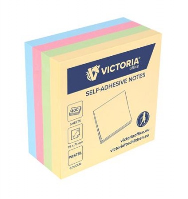 Samolepiaci bloček, 75x75 mm, 400 listov, VICTORIA OFFICE, pastelový