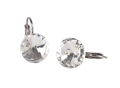 Náušnice, s francúzskym zapínaním "MADE WITH SWAROVSKI ELEMENTS", prírodne biele, 12 mm