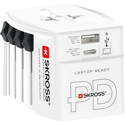 Adaptér pre svetových cestovateľov, 1xUSB-A, 1xUSB-C PD, 65W, USB-C kábel, SKROSS