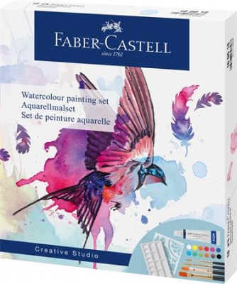 Akvarelové farby, sada, v tubusoch, s doplnkami, FABER-CASTELL "Creative Studio", 12 rôznymi farbami