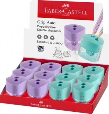 Strúhadlo, displej, dvojdierové, FABER-CASTELL, "Grip Auto", mix pastelových farieb