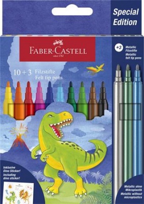 Fixky, sada, FABER-CASTELL "Dino" 10 rôznych farieb + 3  kovové farby