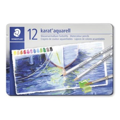 Akvarelová ceruzka, sada, šesťhranná, plechová krabička, STAEDTLER "Karat® aquarell 125", 12 rôznych farieb