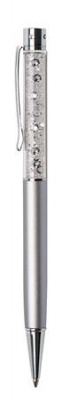 Guľôčkové pero, s bielymi krištáľmi, 14 cm, Crystals from SWAROVSKI®, strieborná