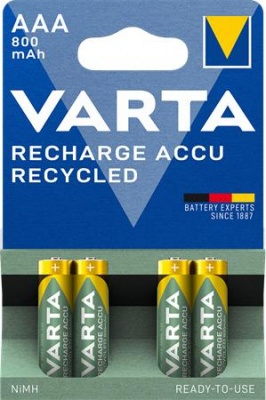 Nabíjateľná batéria, AAA mikrotužková, recyklovaná, 4x800 mAh, VARTA
