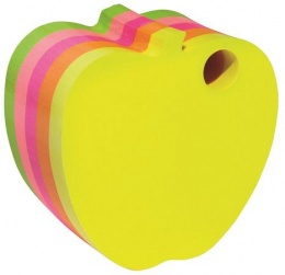 Samolepiaci bloček, tvar jablka, 400 listov, DONAU, mix neónových farieb