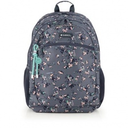 Školská taška, so zipsom, GABOL "Secret", sivá, s kvetinkovým vzorom