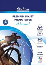 Fotopapier, pre atramentovú tlač, A4, 240 g, lesklý, VICTORIA PAPER "Advanced"
